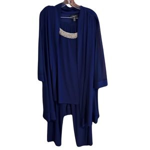 R&M Richards Long Mother of The Bride Formal Pant Suit| Jacket with Shear, 3/4 L